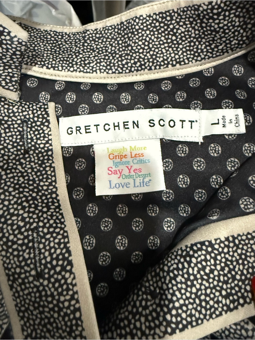 Gretchen Scott Jersey Mandarin Dress in the "Hooplah" print. Size Large Resort - Picture 5 of 8